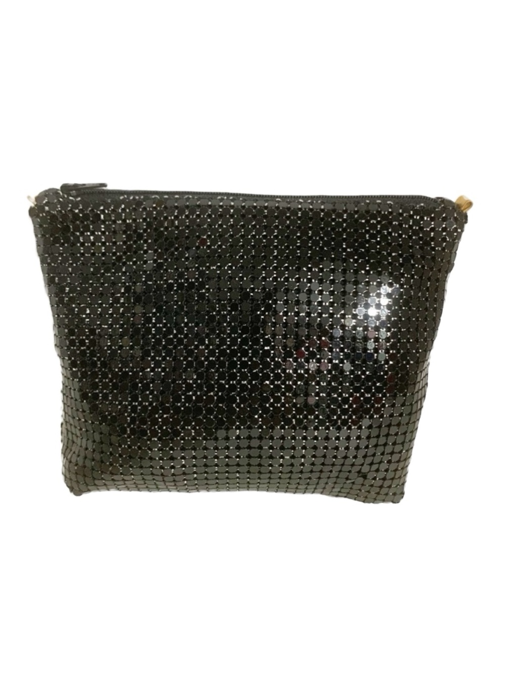Vintage Unbranded Black Chainmail Clutch Pouch Bag Zip Closure Made In Hong Kong